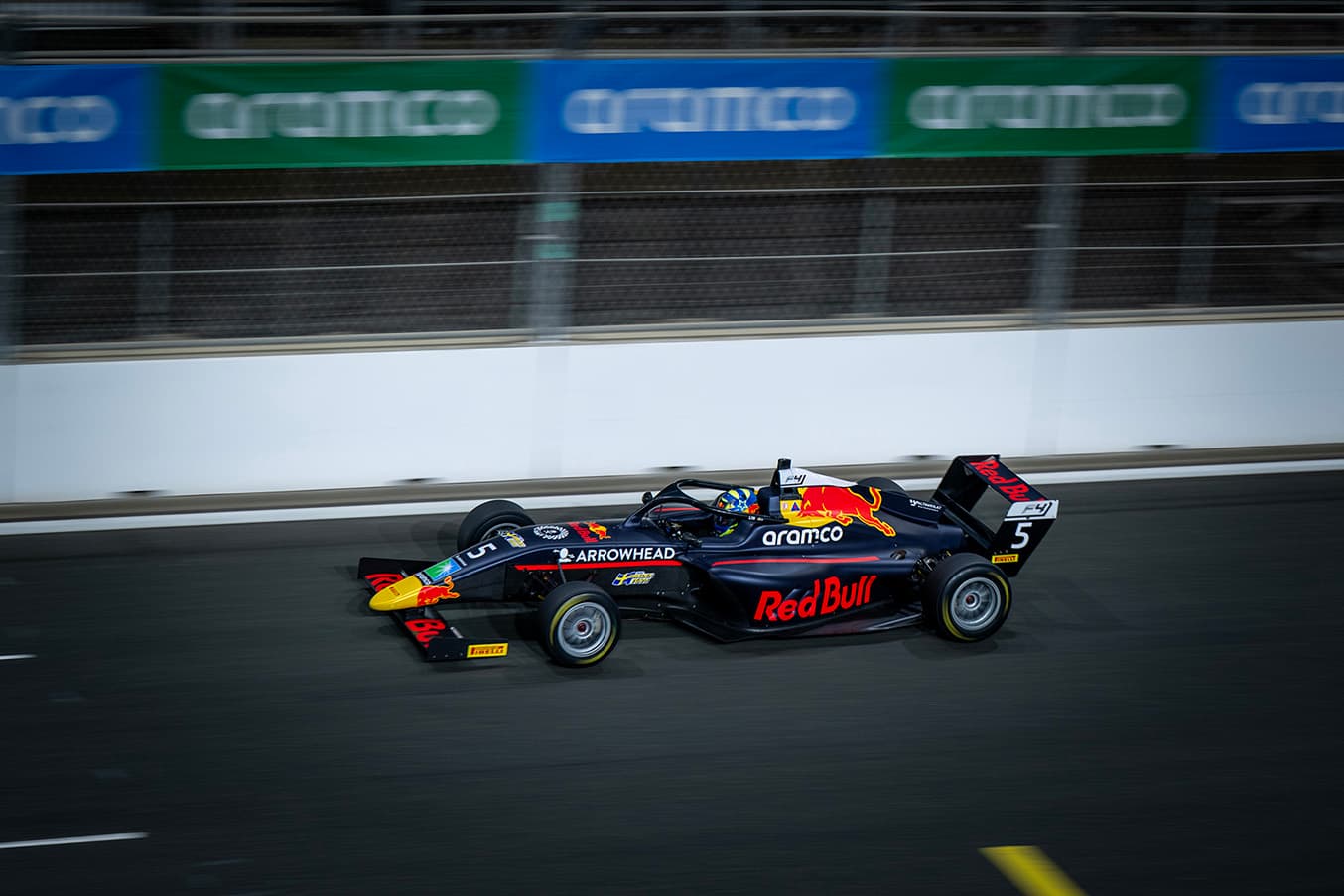 First win in F4. Scott Kin Lindblom Red Bull Junior Driver wins at Jeddah Corniche Circuit in the F4 Saudi Arabian Championship 11 Nov 2025. Photo: Akl Yazbeck/F4 Saudi Arabia